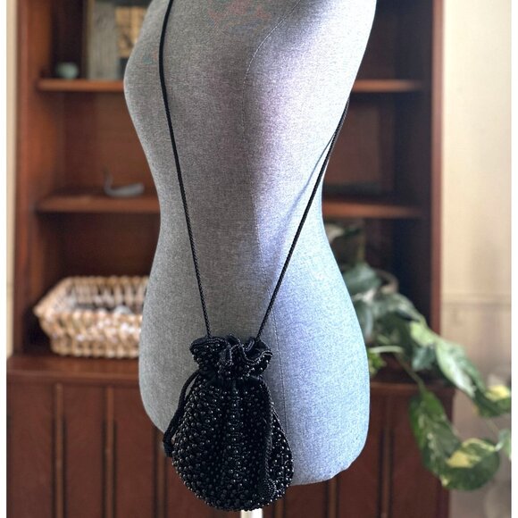 La Regale Ltd. Black Beaded Drawstring Evening Bag - Picture 3 of 10